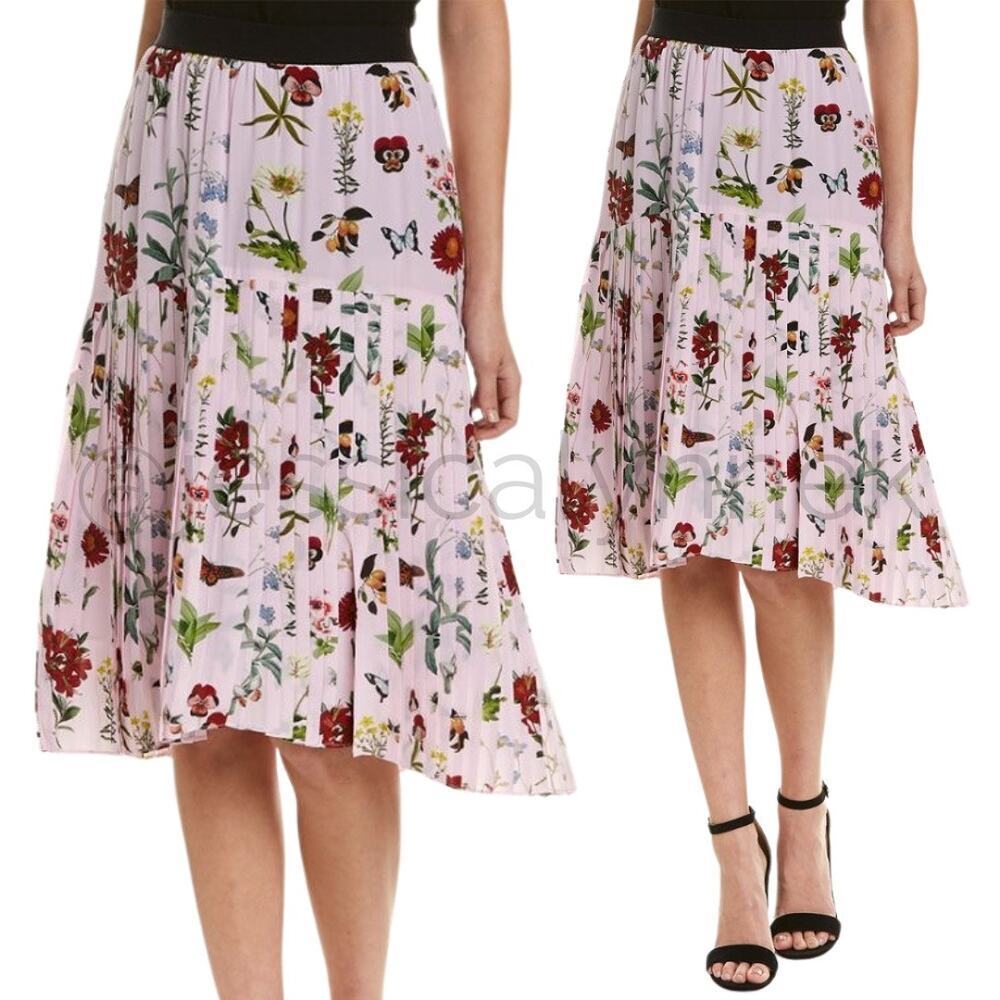 Joie Botanical Floral Printed High Waisted Flowy Midi Skirt Light Pink - XS